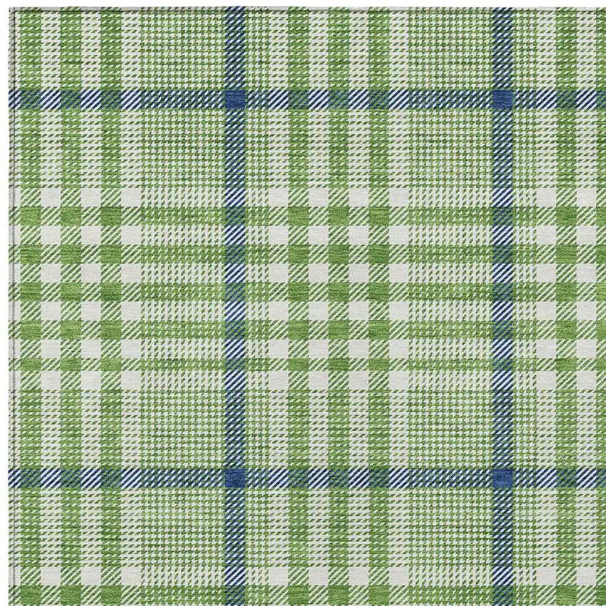 Green And Ivory Plaid Washable Indoor Outdoor Area Rug Photo 5