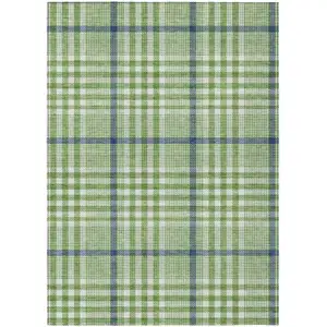Photo of Green And Ivory Plaid Washable Indoor Outdoor Area Rug