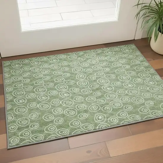Green And Ivory Polka Dot Washable Area Rug With UV Protection Photo 2
