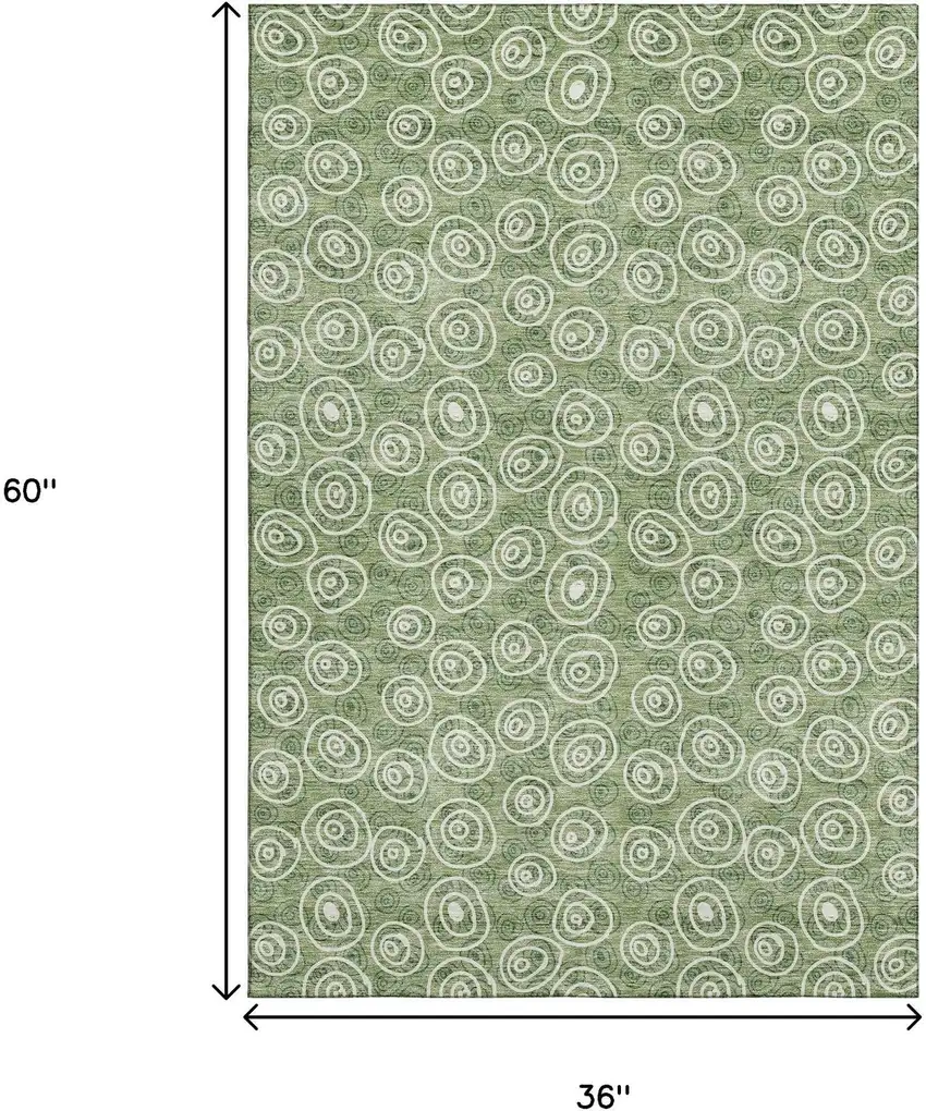 Green And Ivory Polka Dot Washable Area Rug With UV Protection Photo 3