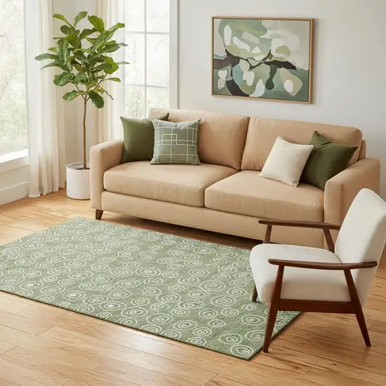 Green And Ivory Polka Dot Washable Area Rug With UV Protection Photo 1