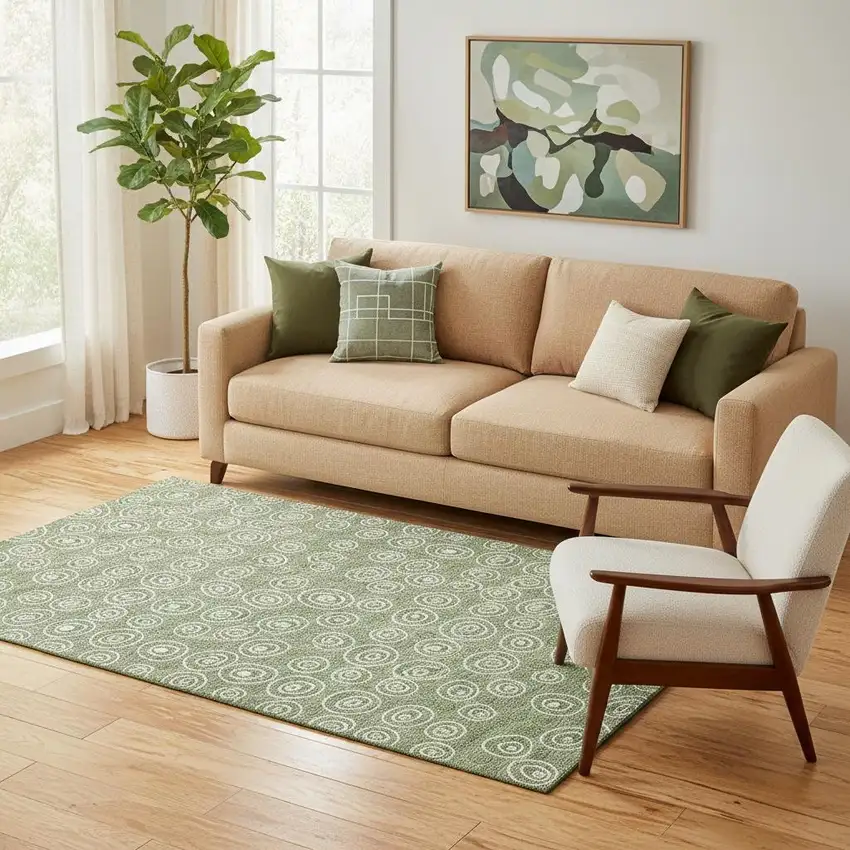 Green And Ivory Polka Dot Washable Area Rug With UV Protection Photo 1