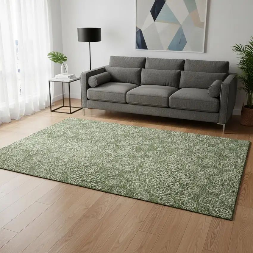 Green And Ivory Polka Dot Washable Area Rug With UV Protection Photo 2