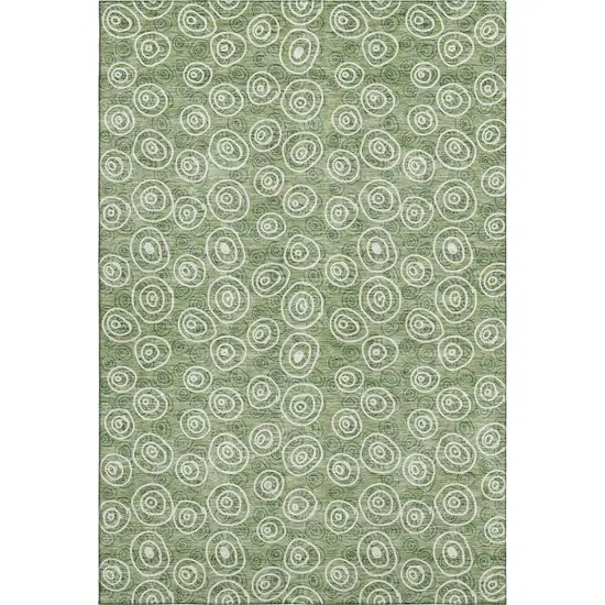 Green And Ivory Polka Dot Washable Area Rug With UV Protection Photo 1