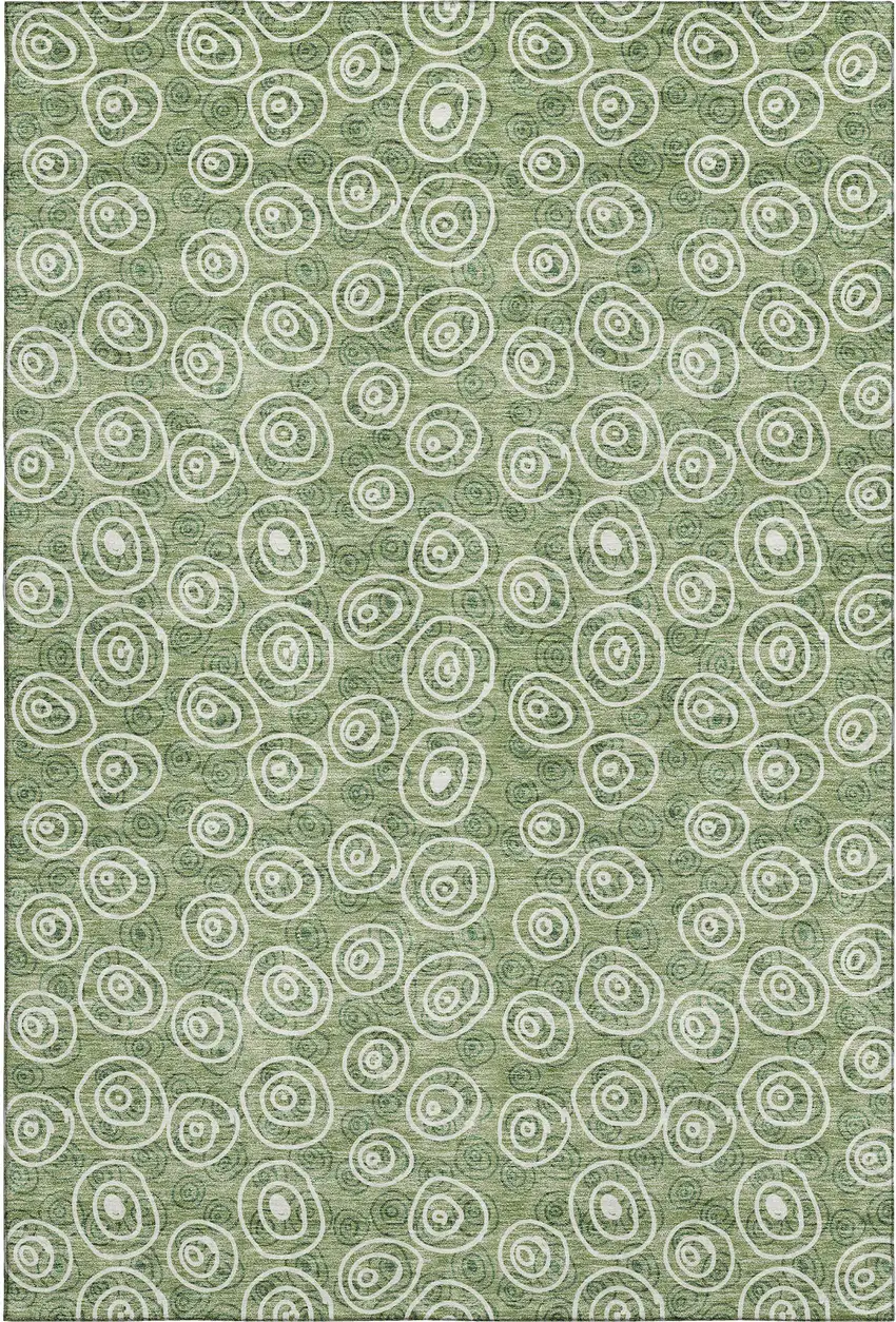 Green And Ivory Polka Dot Washable Area Rug With UV Protection Photo 1
