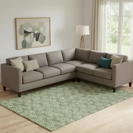 Green And Ivory Polka Dot Washable Area Rug With UV Protection Photo 1