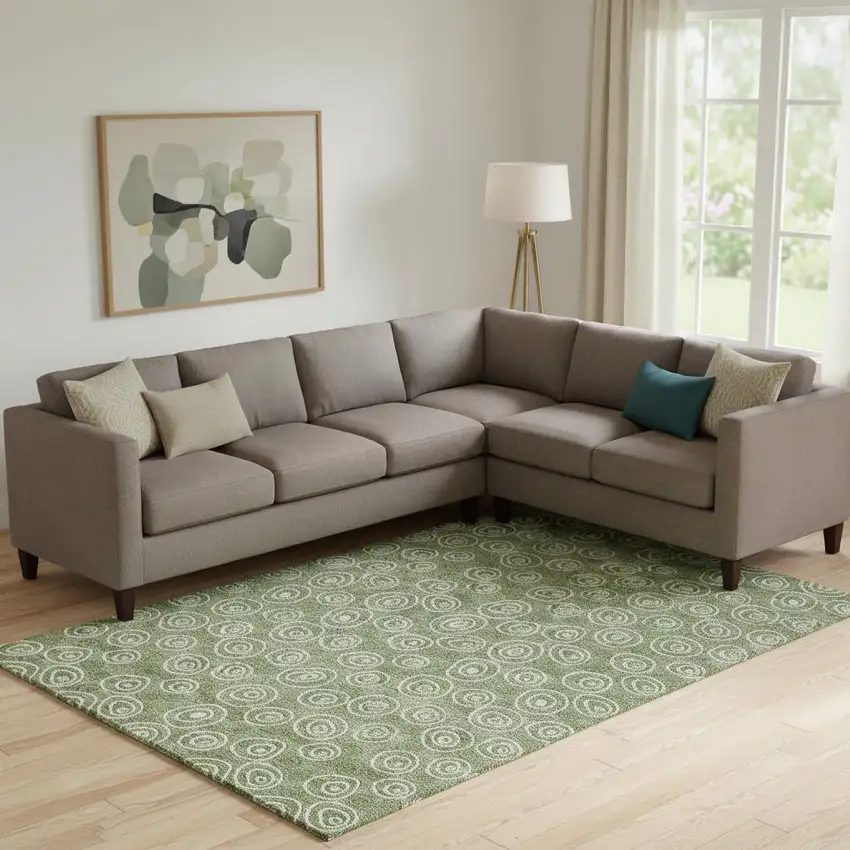 Green And Ivory Polka Dot Washable Area Rug With UV Protection Photo 1