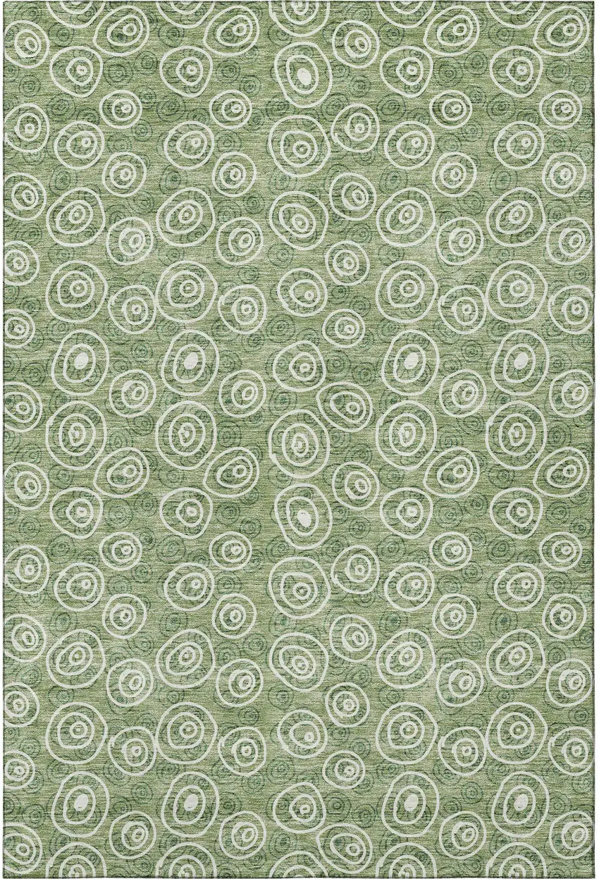 Green And Ivory Polka Dot Washable Area Rug With UV Protection Photo 4