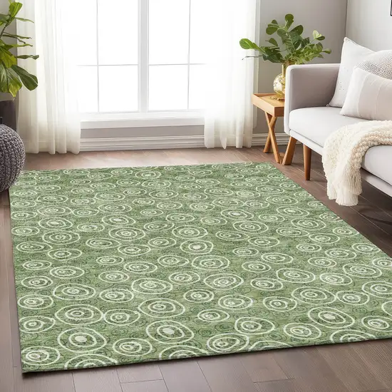 Green And Ivory Polka Dot Washable Area Rug With UV Protection Photo 4
