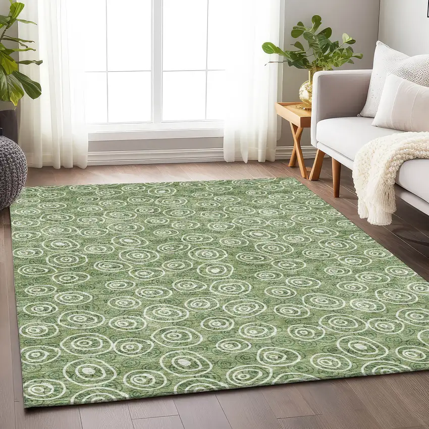 Green And Ivory Polka Dot Washable Area Rug With UV Protection Photo 4