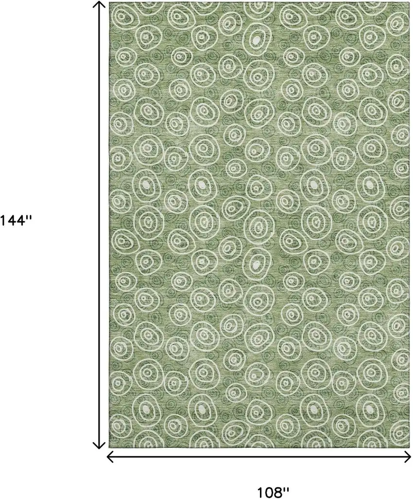 Green And Ivory Polka Dot Washable Area Rug With UV Protection Photo 3