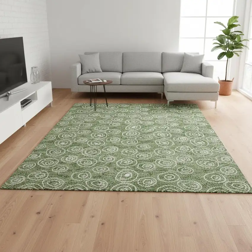 Green And Ivory Polka Dot Washable Area Rug With UV Protection Photo 2