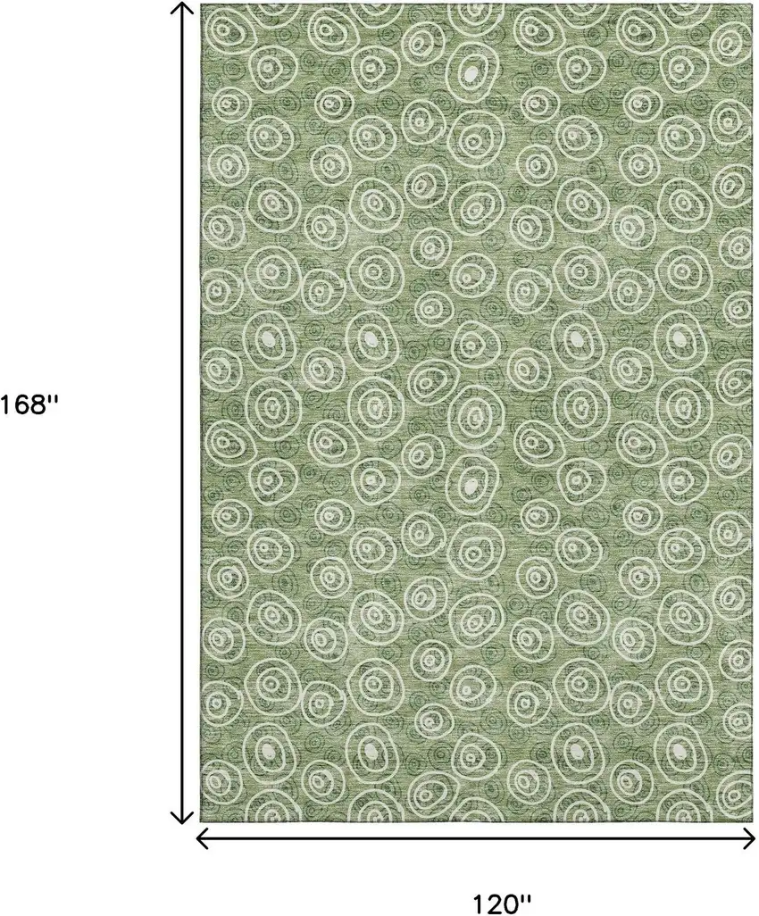Green And Ivory Polka Dot Washable Area Rug With UV Protection Photo 3