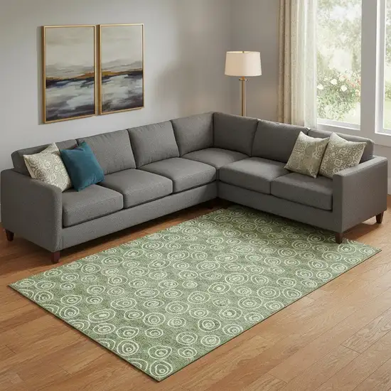 Green And Ivory Polka Dot Washable Area Rug With UV Protection Photo 1