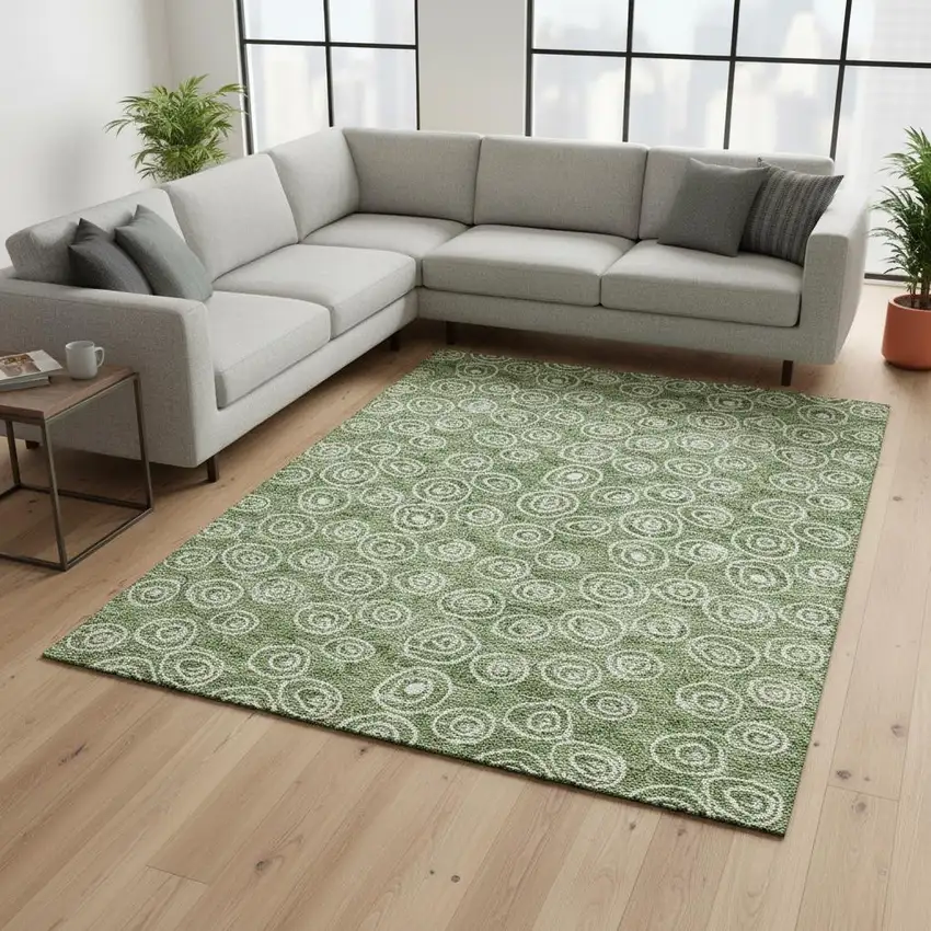 Green And Ivory Polka Dot Washable Area Rug With UV Protection Photo 2