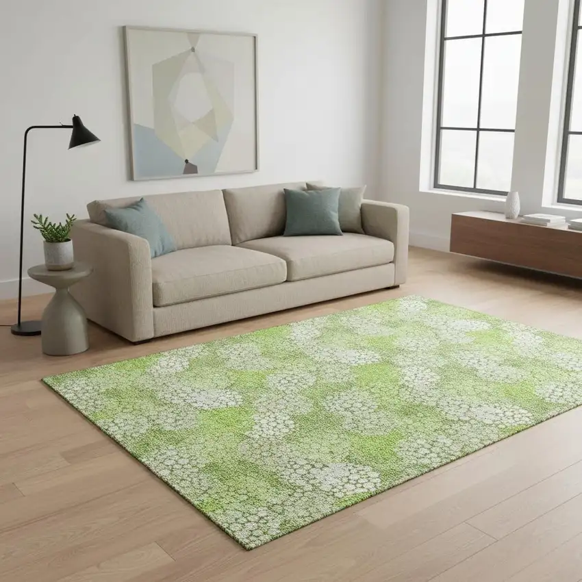 Green And Ivory Polka Dot Washable Area Rug With UV Protection Photo 2