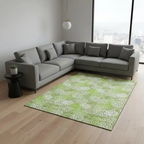 Green And Ivory Polka Dot Washable Area Rug With UV Protection Photo 2