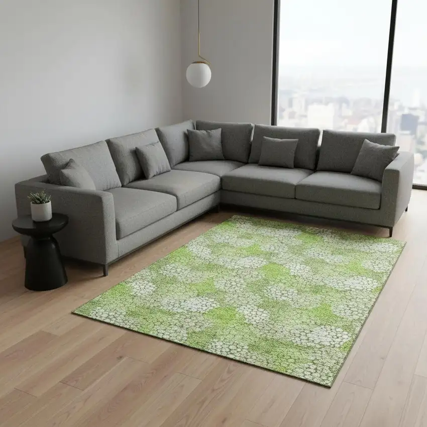 Green And Ivory Polka Dot Washable Area Rug With UV Protection Photo 2