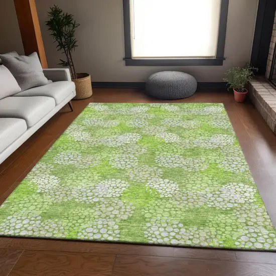 Green And Ivory Polka Dot Washable Area Rug With UV Protection Photo 6