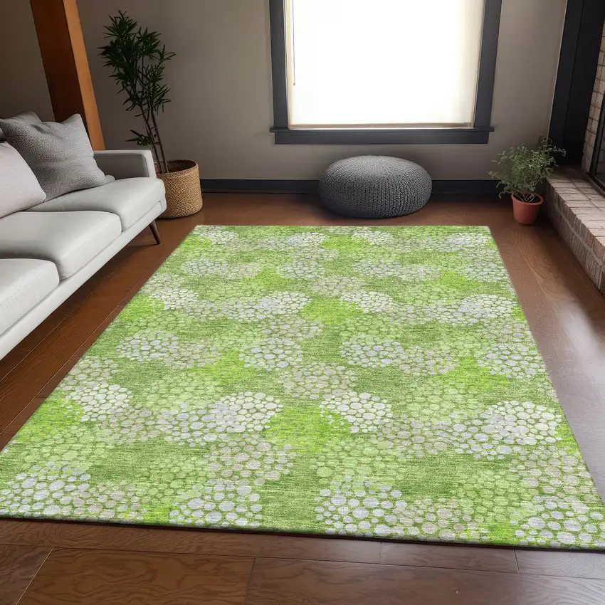 Green And Ivory Polka Dot Washable Area Rug With UV Protection Photo 6