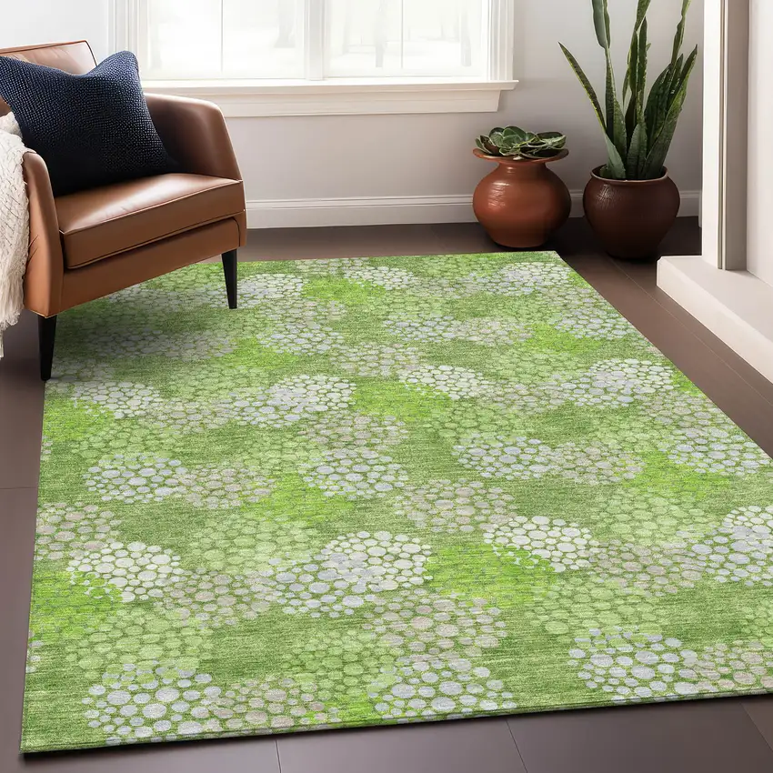 Green And Ivory Polka Dot Washable Area Rug With UV Protection Photo 5