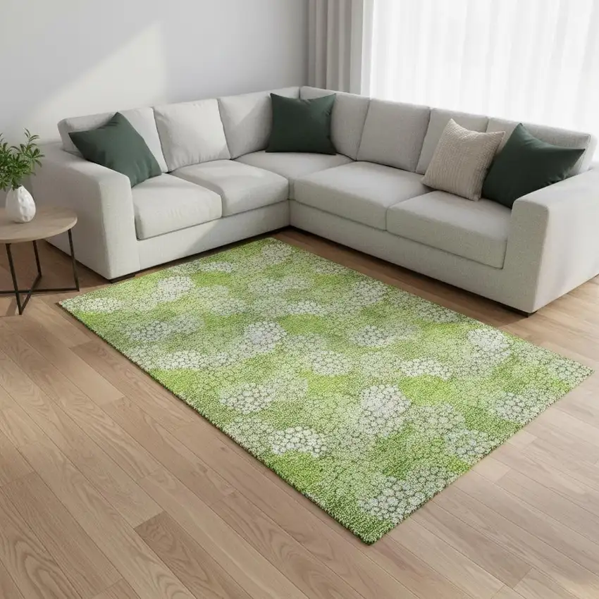 Green And Ivory Polka Dot Washable Area Rug With UV Protection Photo 2