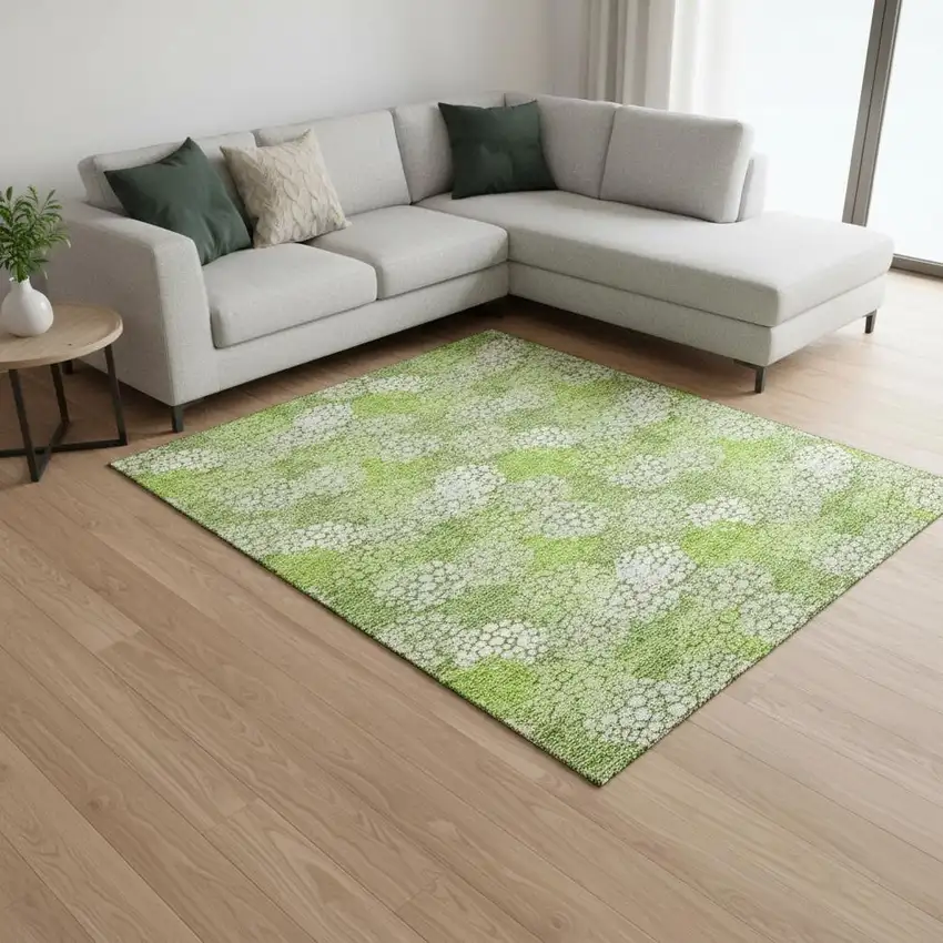 Green And Ivory Polka Dot Washable Area Rug With UV Protection Photo 2