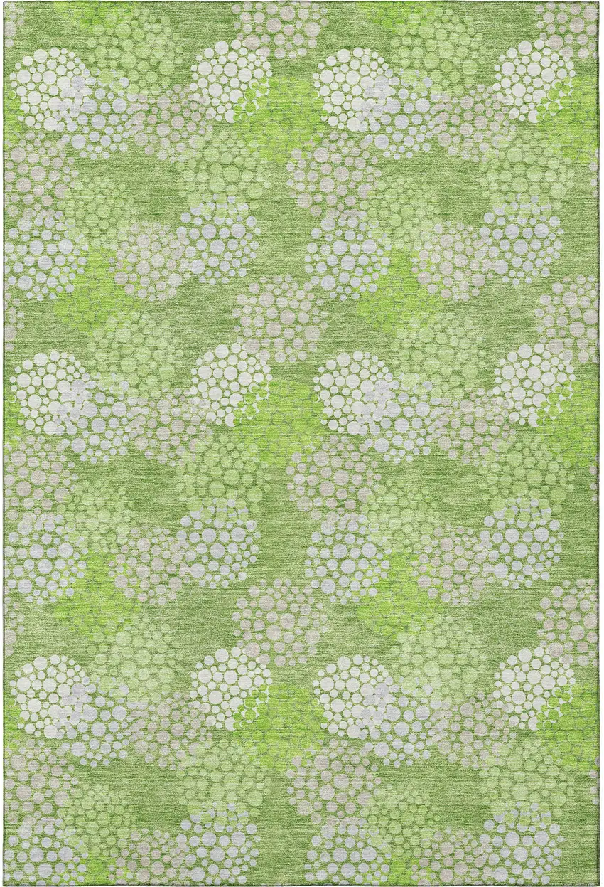 Green And Ivory Polka Dot Washable Area Rug With UV Protection Photo 4