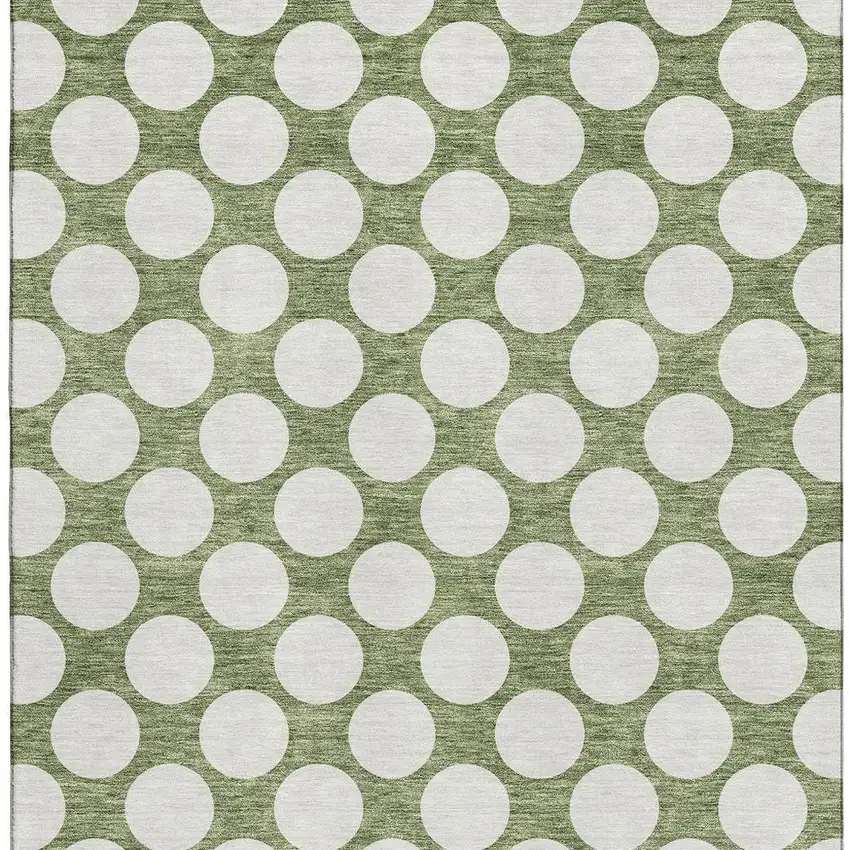 Green And Ivory Polka Dot Washable Area Rug With UV Protection Photo 3