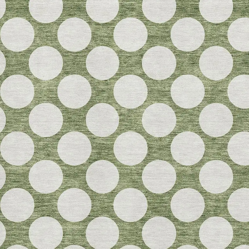 Green And Ivory Polka Dot Washable Area Rug With UV Protection Photo 3