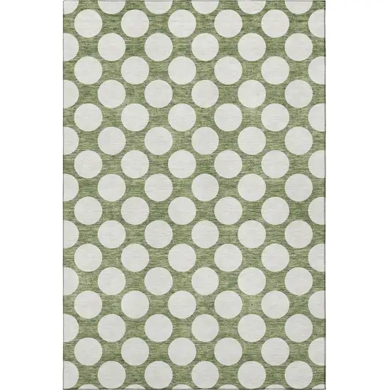 Green And Ivory Polka Dot Washable Area Rug With UV Protection Photo 4
