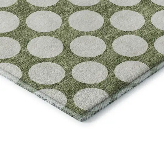 Green And Ivory Polka Dot Washable Area Rug With UV Protection Photo 8