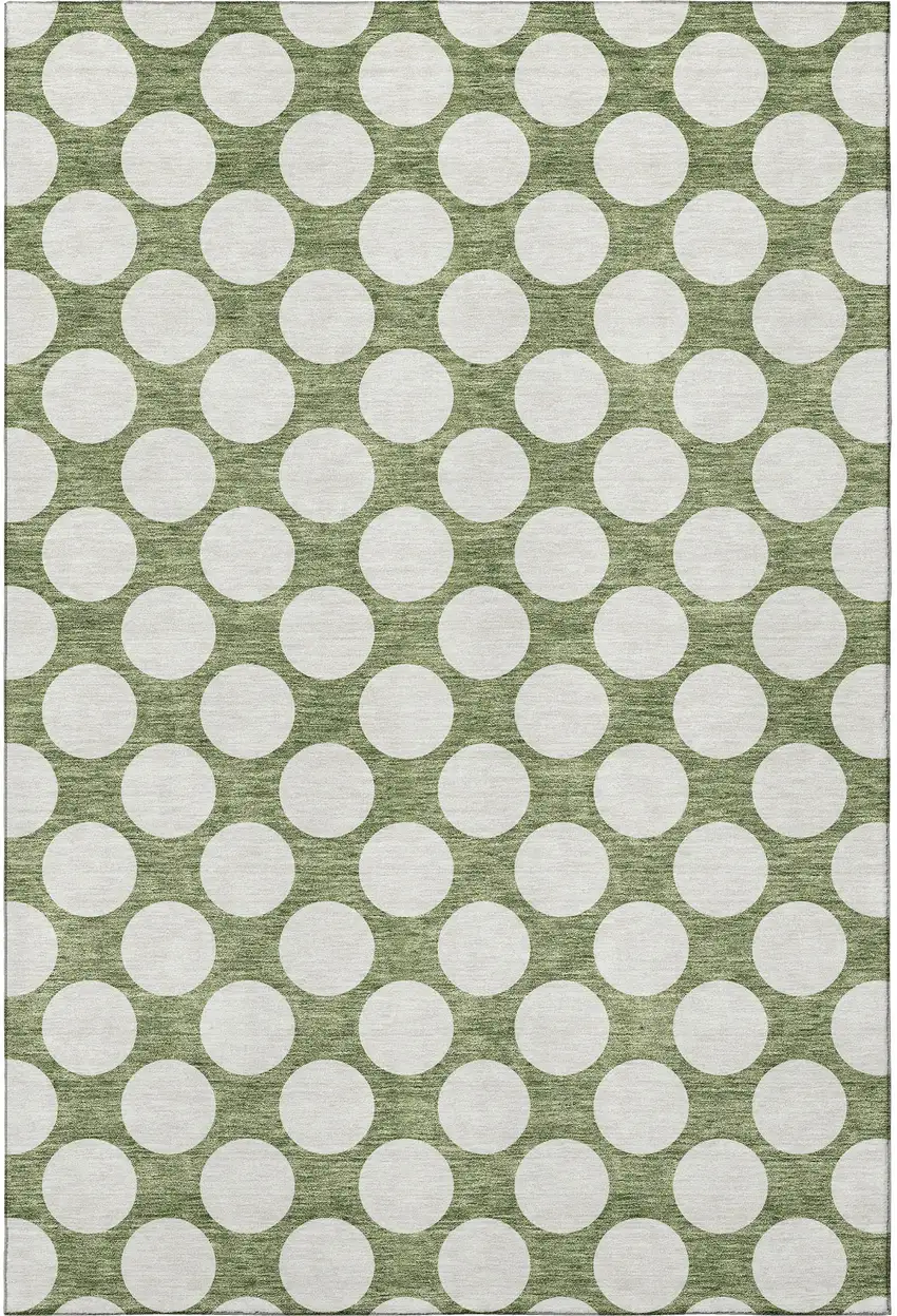 Green And Ivory Polka Dot Washable Area Rug With UV Protection Photo 4