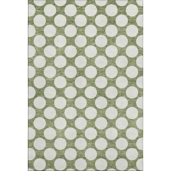 Green And Ivory Polka Dot Washable Area Rug With UV Protection Photo 1