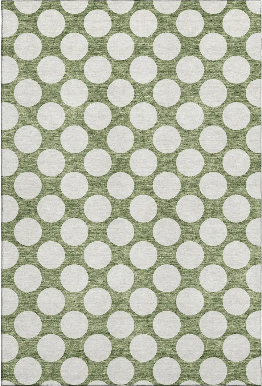 Green And Ivory Polka Dot Washable Area Rug With UV Protection Photo 1