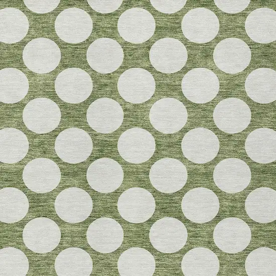 Green And Ivory Polka Dot Washable Indoor Outdoor Area Rug Photo 6
