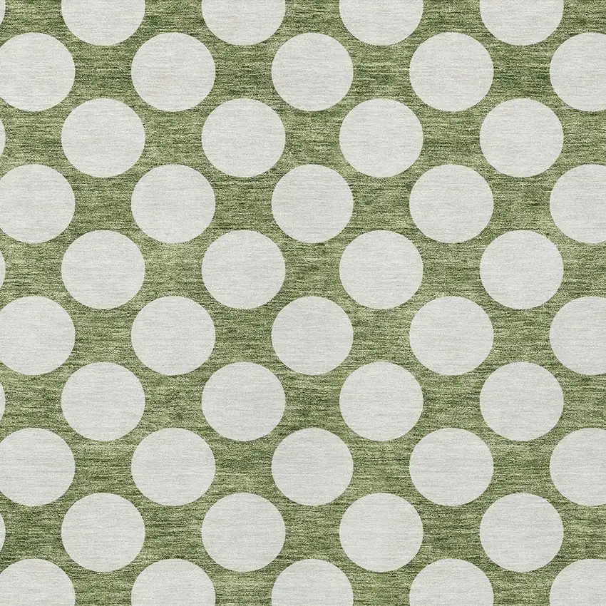 Green And Ivory Polka Dot Washable Indoor Outdoor Area Rug Photo 6