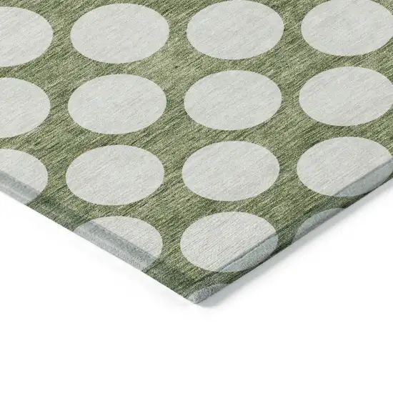Green And Ivory Polka Dot Washable Indoor Outdoor Area Rug Photo 5