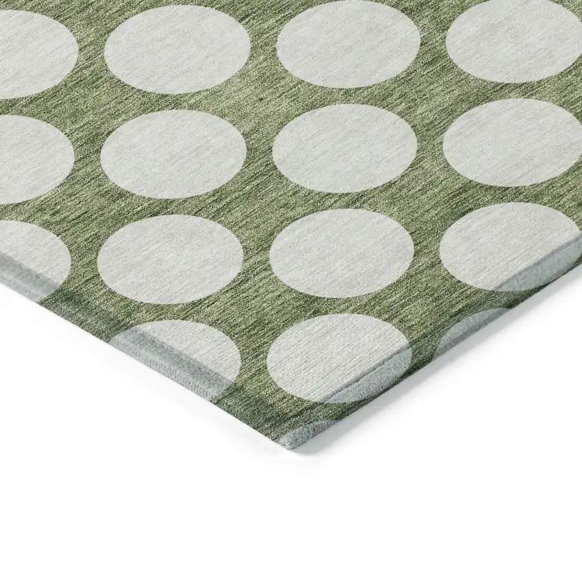 Green And Ivory Polka Dot Washable Indoor Outdoor Area Rug Photo 5