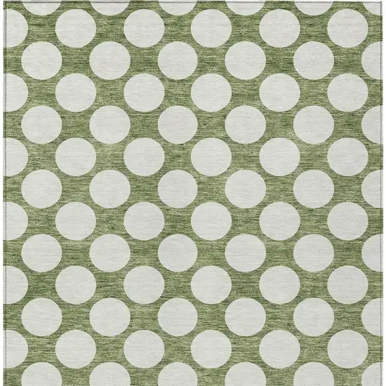Green And Ivory Polka Dot Washable Indoor Outdoor Area Rug Photo 7