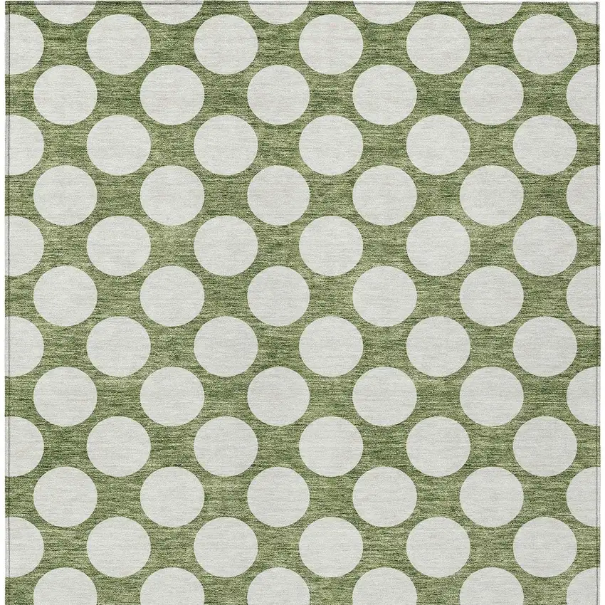 Green And Ivory Polka Dot Washable Indoor Outdoor Area Rug Photo 7