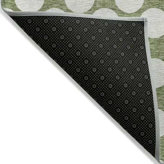 Green And Ivory Polka Dot Washable Indoor Outdoor Area Rug Photo 4