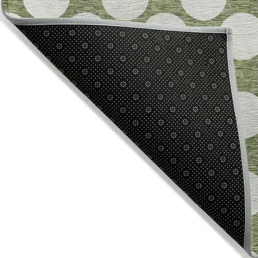 Green And Ivory Polka Dot Washable Indoor Outdoor Area Rug Photo 4
