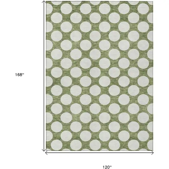 Green And Ivory Polka Dot Washable Indoor Outdoor Area Rug Photo 3