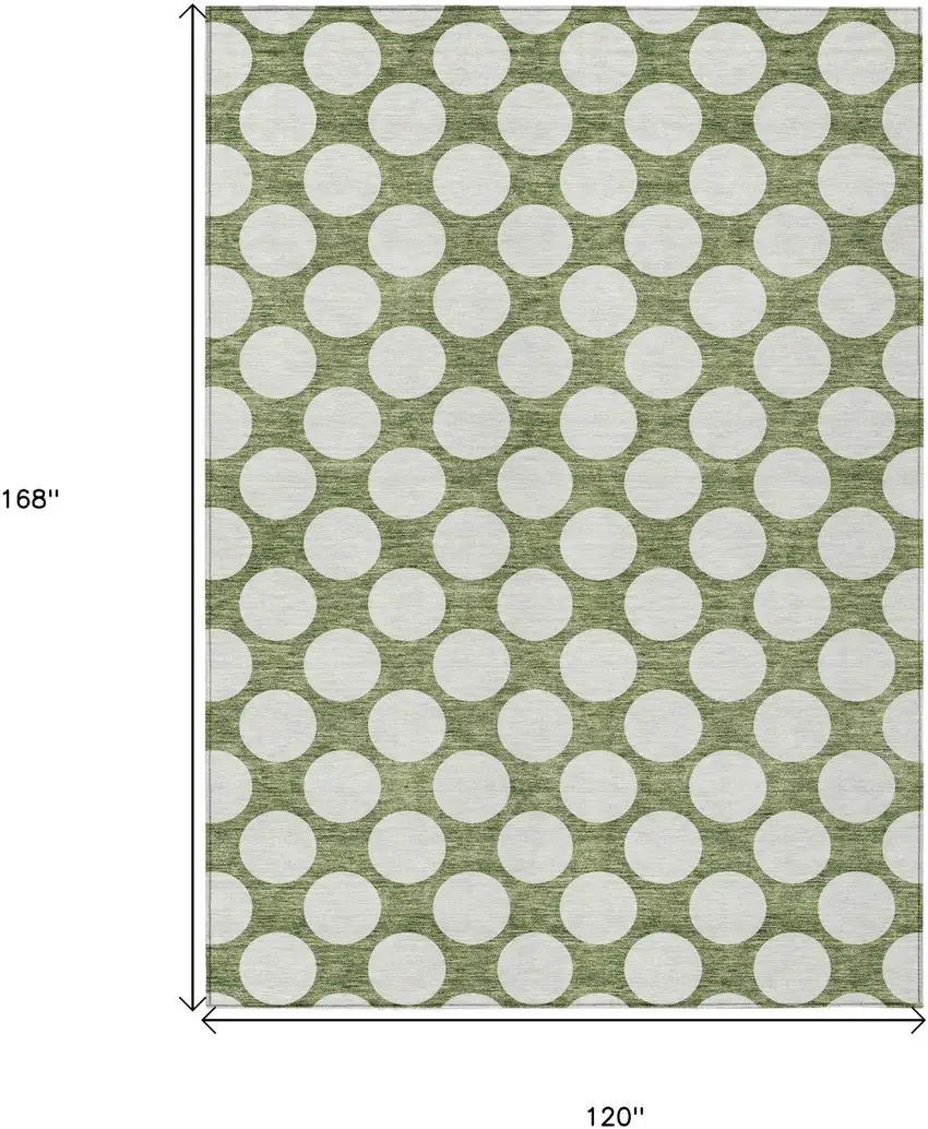 Green And Ivory Polka Dot Washable Indoor Outdoor Area Rug Photo 3
