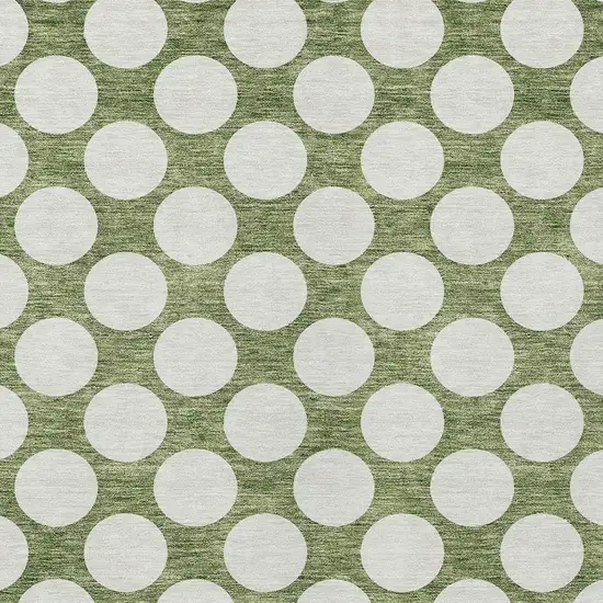 Green And Ivory Polka Dot Washable Indoor Outdoor Area Rug Photo 6