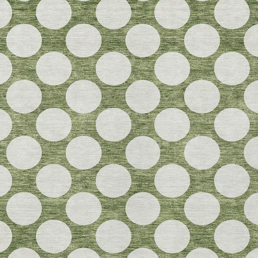Green And Ivory Polka Dot Washable Indoor Outdoor Area Rug Photo 6