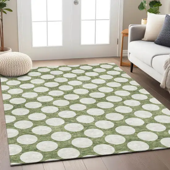 Green And Ivory Polka Dot Washable Indoor Outdoor Area Rug Photo 9