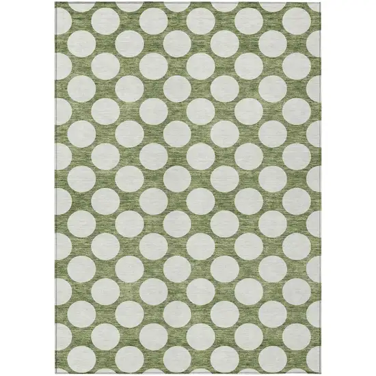 Green And Ivory Polka Dot Washable Indoor Outdoor Area Rug Photo 2