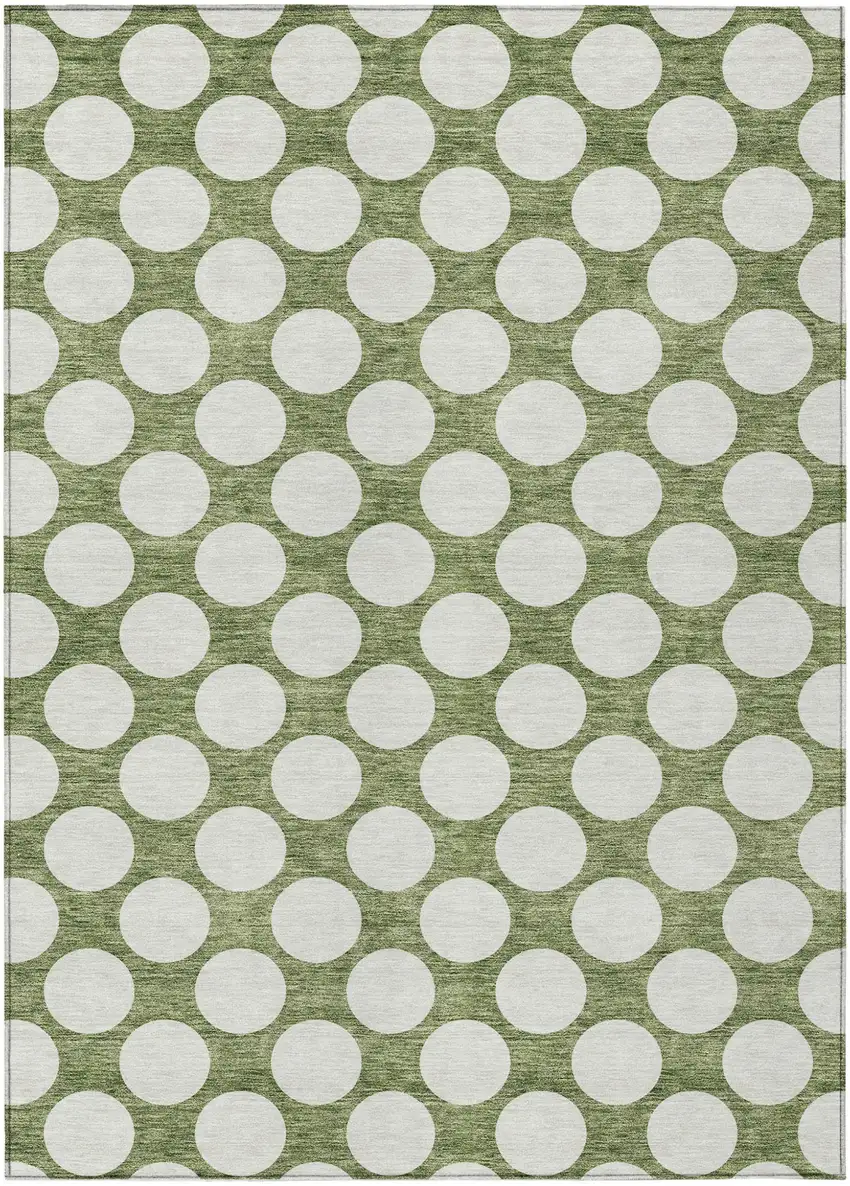 Green And Ivory Polka Dot Washable Indoor Outdoor Area Rug Photo 2
